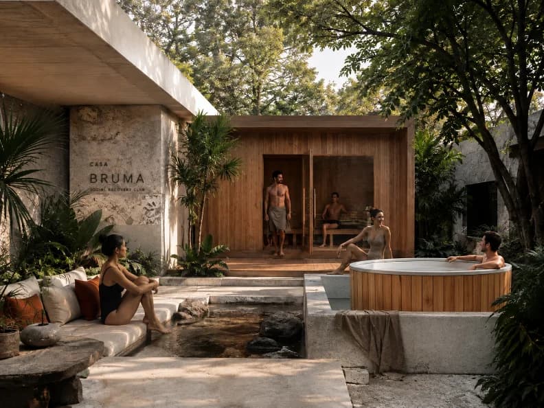 Circuito de contraste: sauna de madera y tina de agua fría